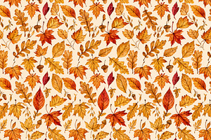 Watercolor Orange and Autumn Leaves