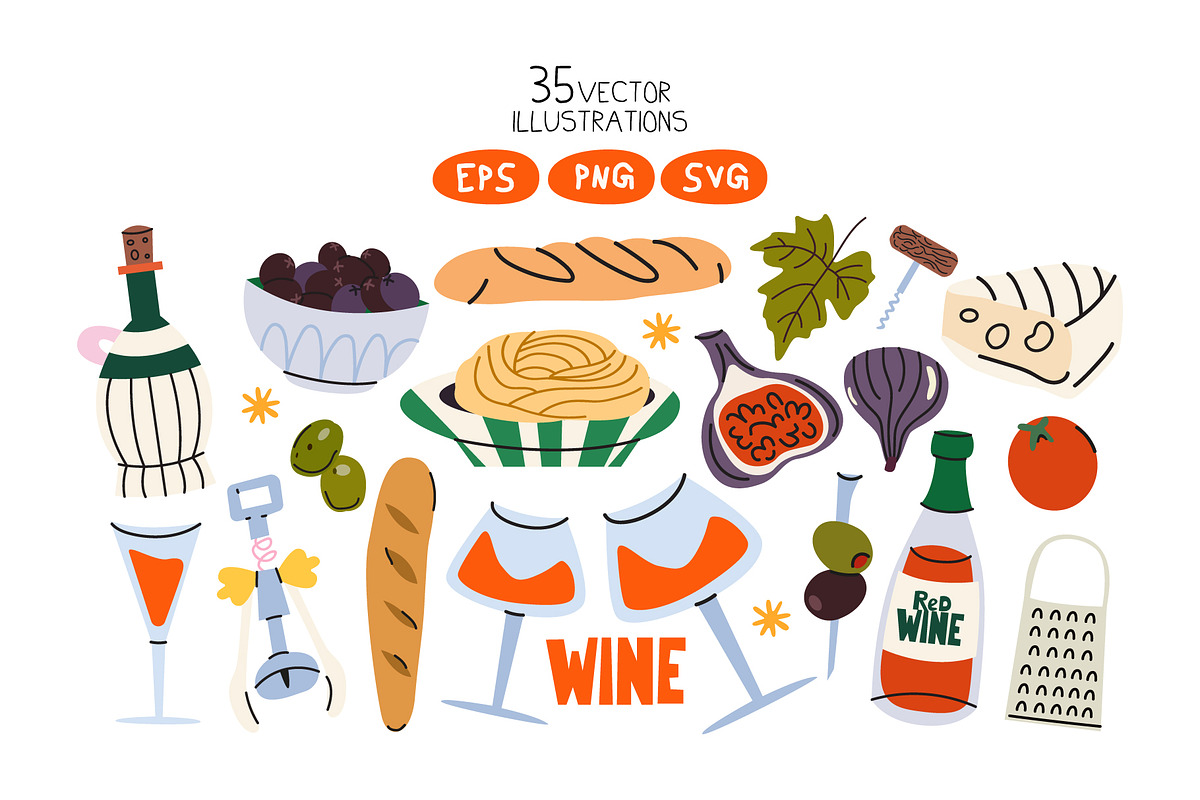 Wine and Cheese Clipart, a Food Illustration by Luamor (Photo 2 of 7)