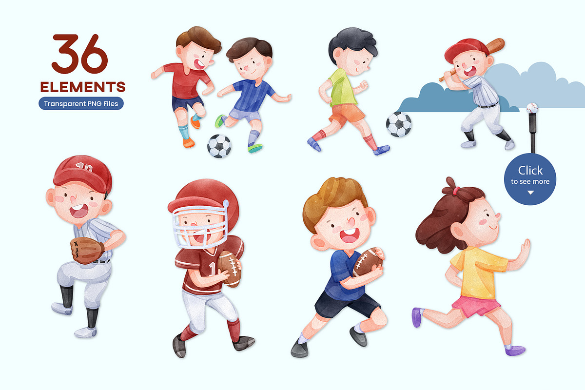 American Sport Kids, Watercolor, a Sport Illustration by CreativeValuation (Photo 2 of 12)