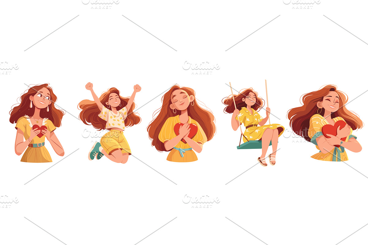 girl with red hair. happy lady in, an Object Illustration by Stock-Smart-Start