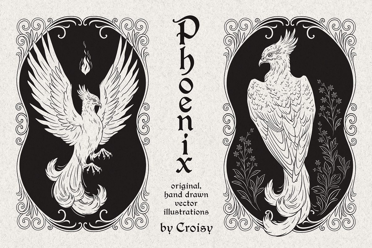 Phoenix hand-drawn vector arts, an Animal Illustration by Croisy (Photo 1 of 3)