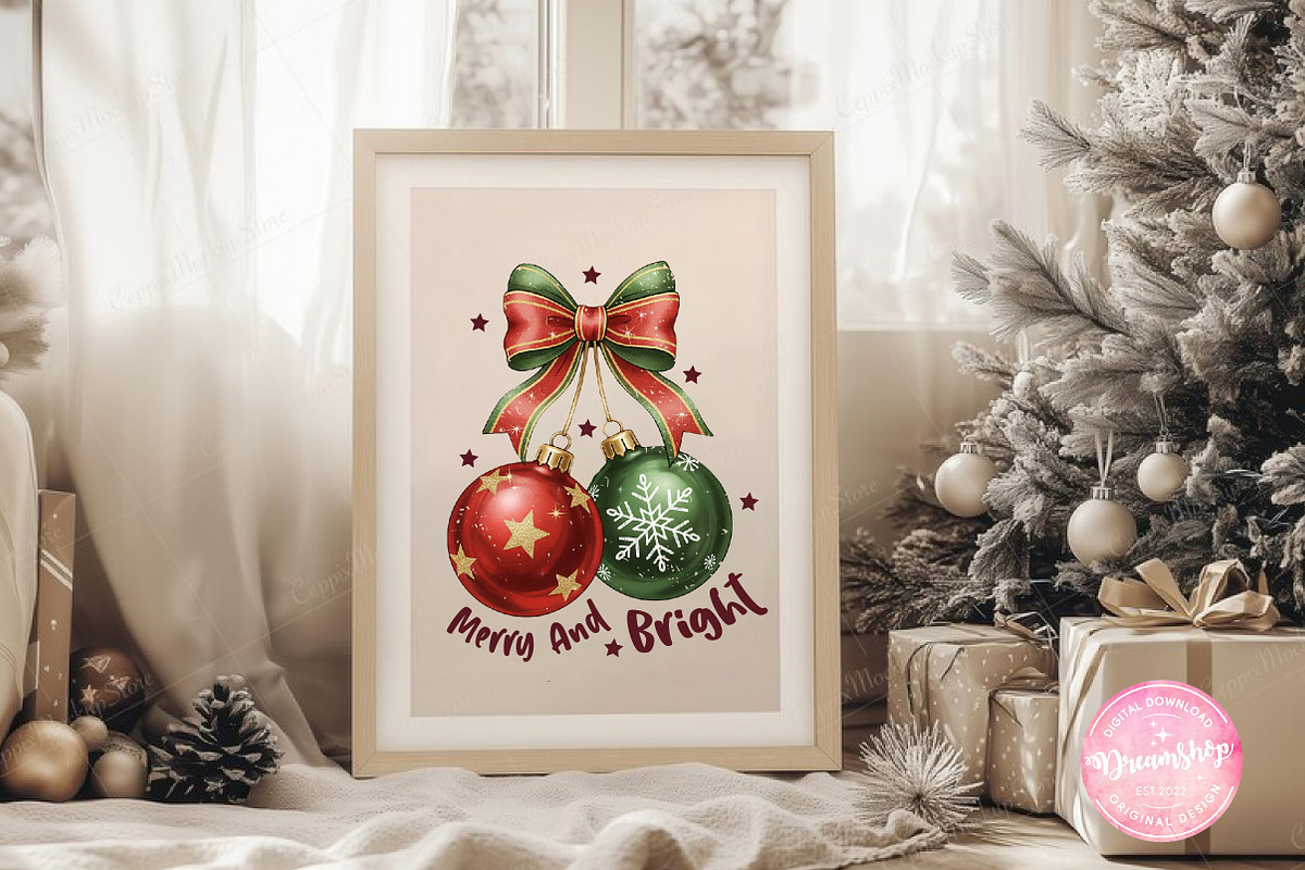 Retro Christmas Ornaments Bow PNG, an Illustration by CreationArt (Photo 3 of 4)