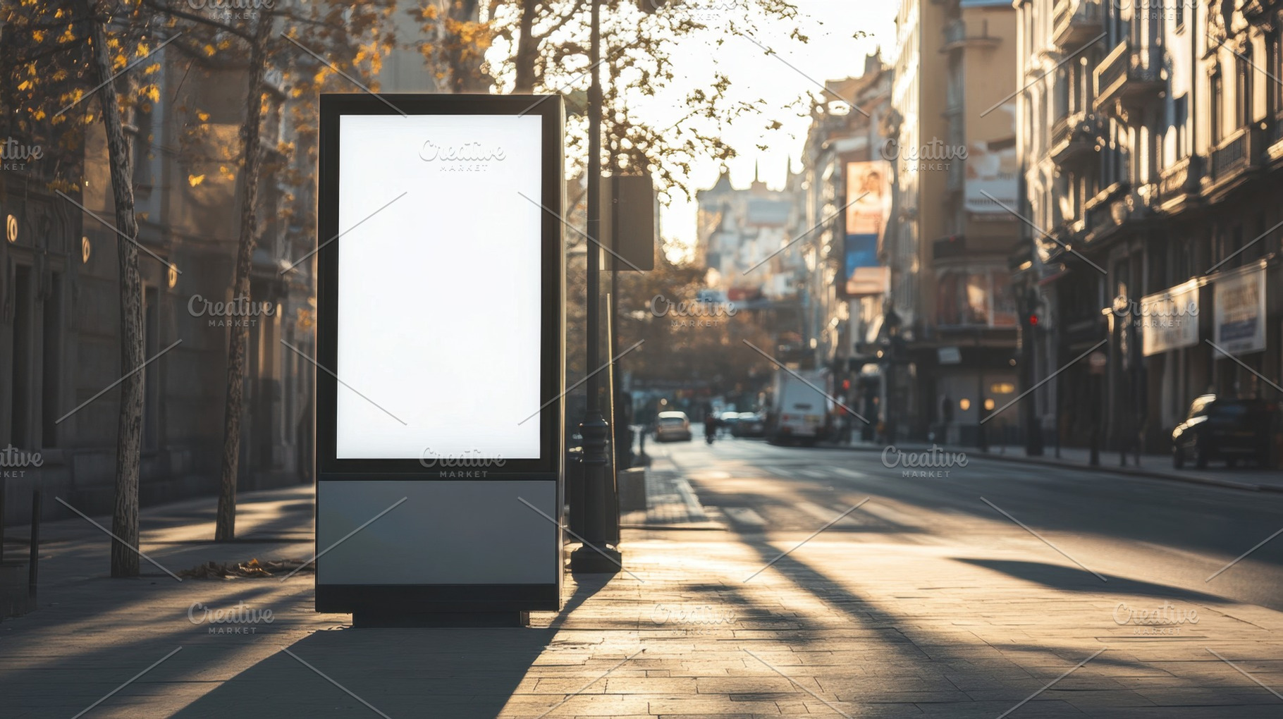 City street with blank billboard, a Photo by Beautiful things