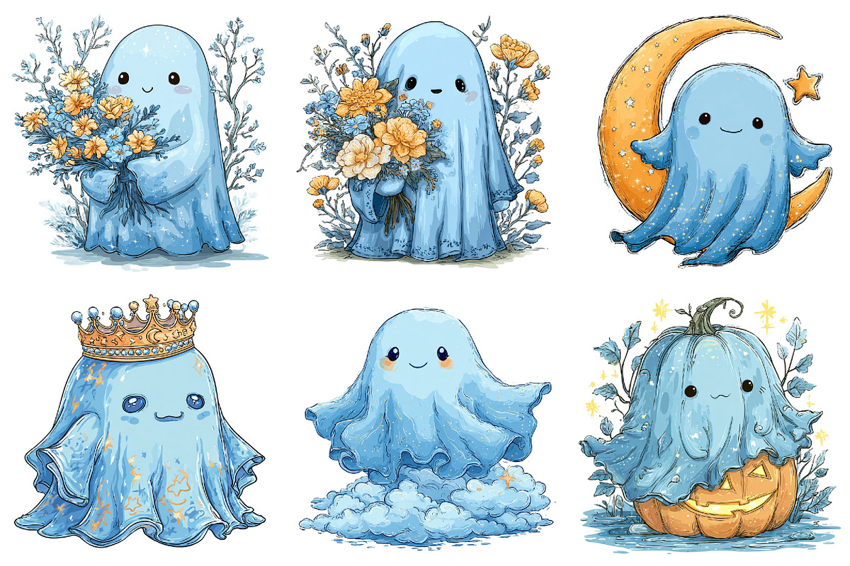 Iridescent Ghost Halloween Clipart, a Seasonal Illustration by DreamArtGraphic (Photo 2 of 5)