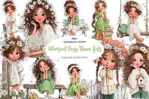 Whimsical Daisy Flower Girls, a Seasonal Illustration by CreationArt