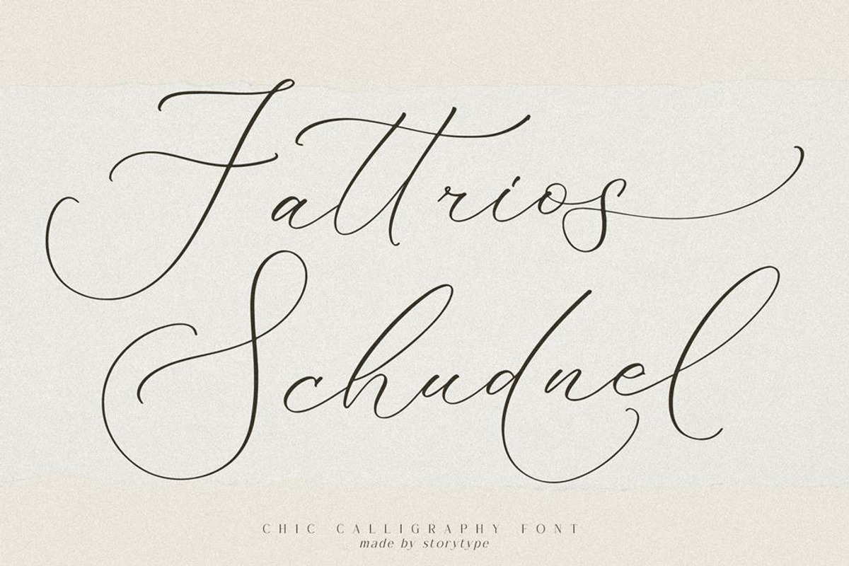 Fattrios Schudnel Chic Calligraphy, a Script Font by Storytype Studio (Photo 1 of 13)