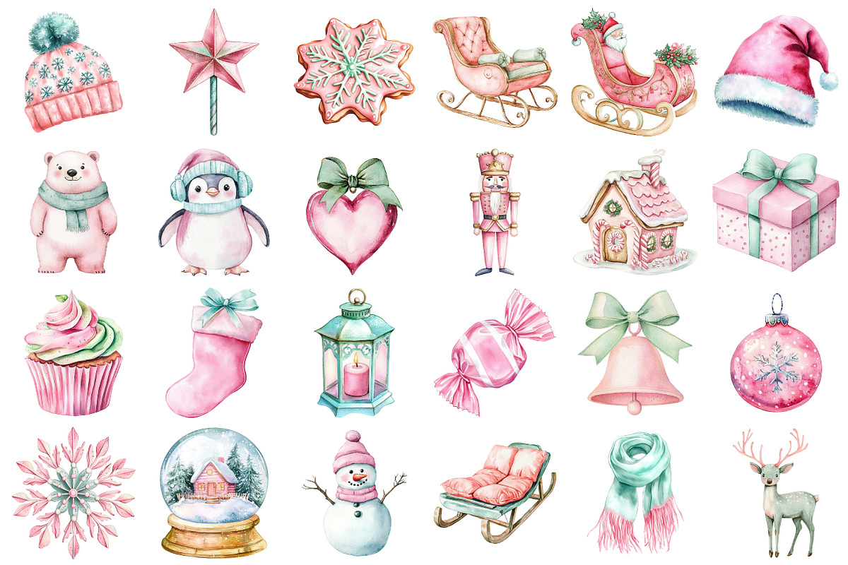 Pink & Mint Christmas Clipart, an Illustration by Daily.Designs (Photo 2 of 3)
