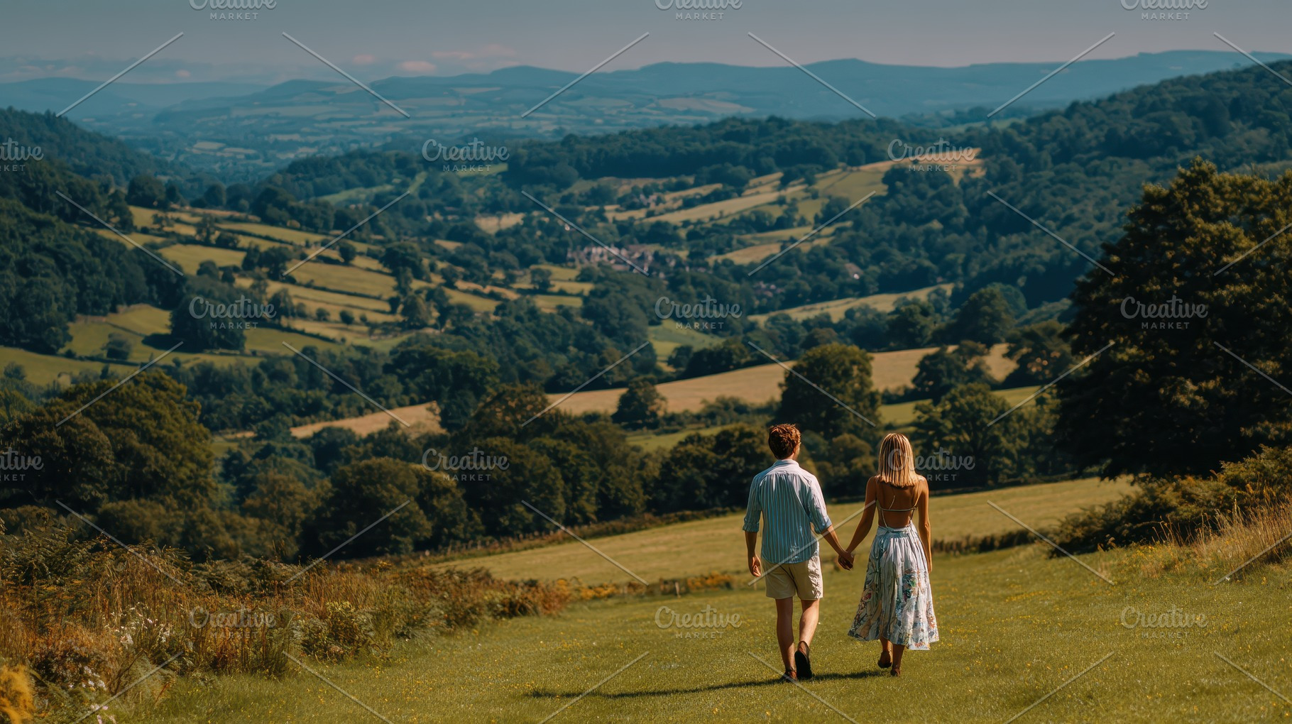 Couple walking hand in hand scenic c, a Photo by Pixeness Studio