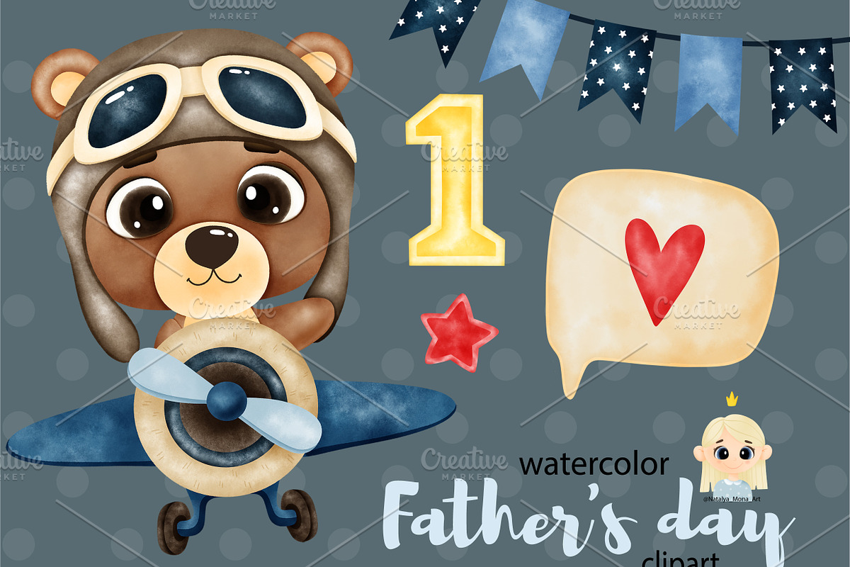 Father's Day Watercolor, an Animal Illustration by Natalya_Mona_Art (Photo 4 of 10)