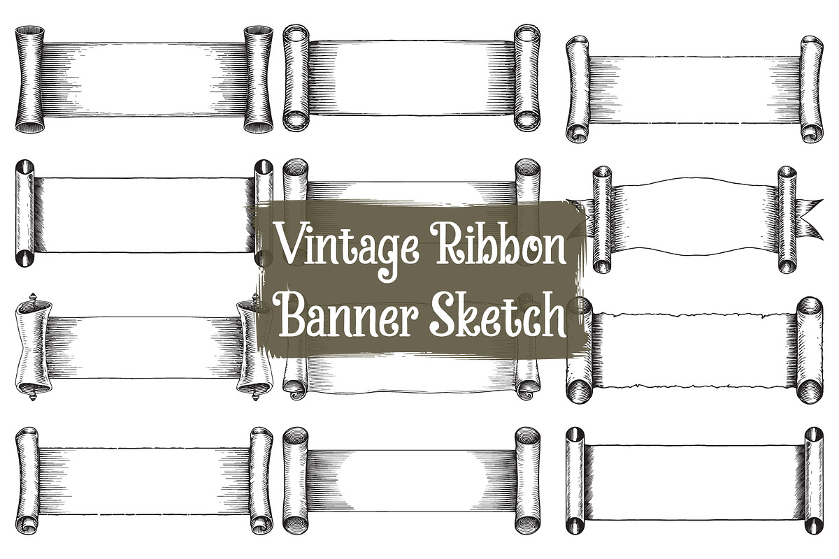 Classic Hand-Sketched Ribbon Set, an Illustration by Designs_River
