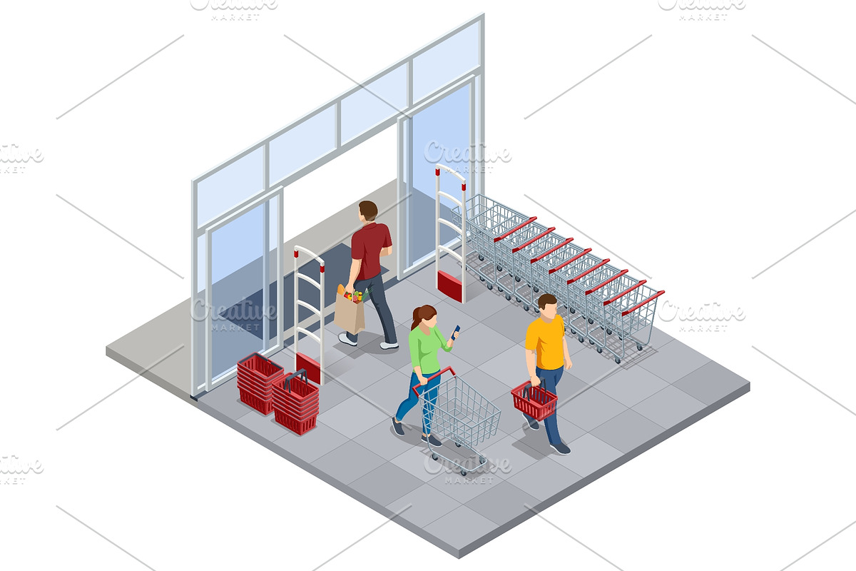 Isometric Supermarket Entrance with, a Person Illustration by Golden Sikorka (Photo 1 of 3)