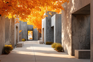 Autumnal Pathway Concrete Architectu, a Photo by Pixeness Studio