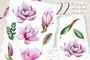 Pink Magnolia Watercolor Collection, a Decorative Illustration by AnitaPol (Thumbnail 2 of 14)