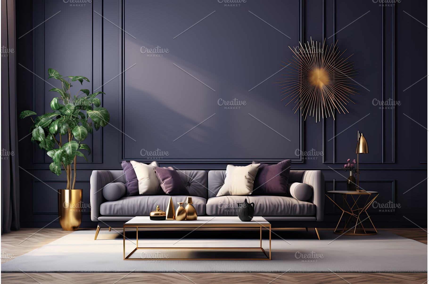 Modern lounge: blue-gray walls, dark, an Architecture Photo by Neirfy