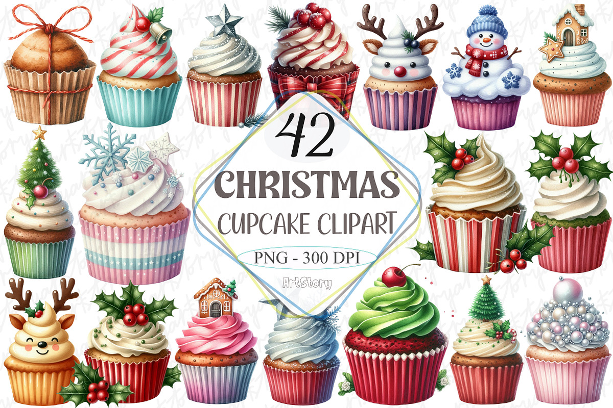 Christmas Cupcake Sublimation Clipar, a Graphic by designcity5 (Photo 1 of 5)