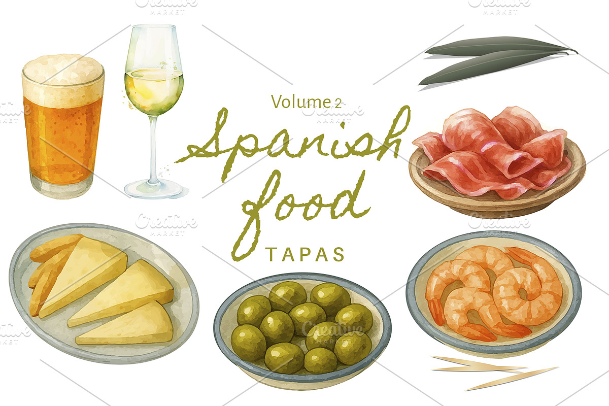 Spanish Food Clipart Vol.2 - Tapas, an Illustration by La Inspiratriz (Photo 1 of 5)