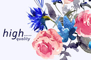 Blue floral watercolor set, a Decorative Illustration by Tamaretto (Thumbnail 9 of 9)