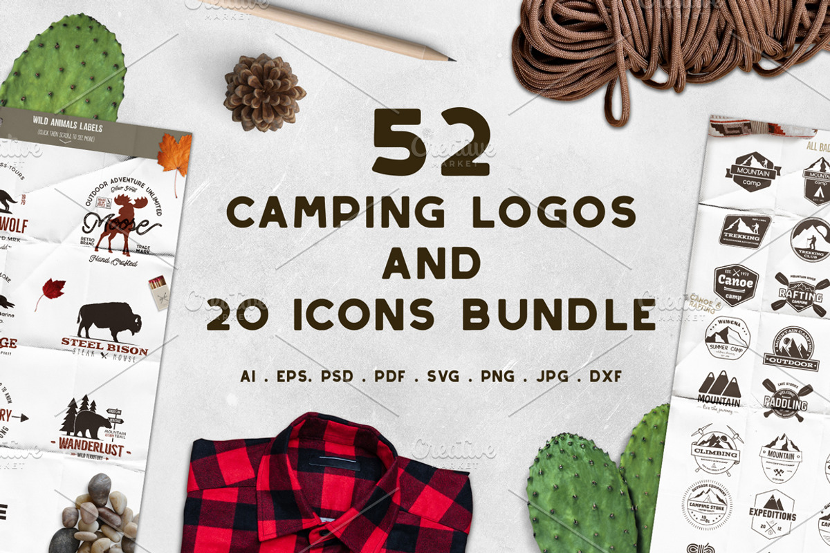 52 Camping Logos + 20 Icons Bundle, a Branding & Logo Template by JeksonGraphics (Photo 1 of 15)