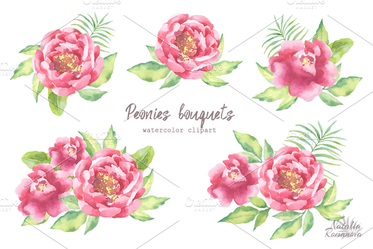 Watercolor Peonies set, a Decorative Illustration by BrushArtDesigns (Photo 4 of 9)