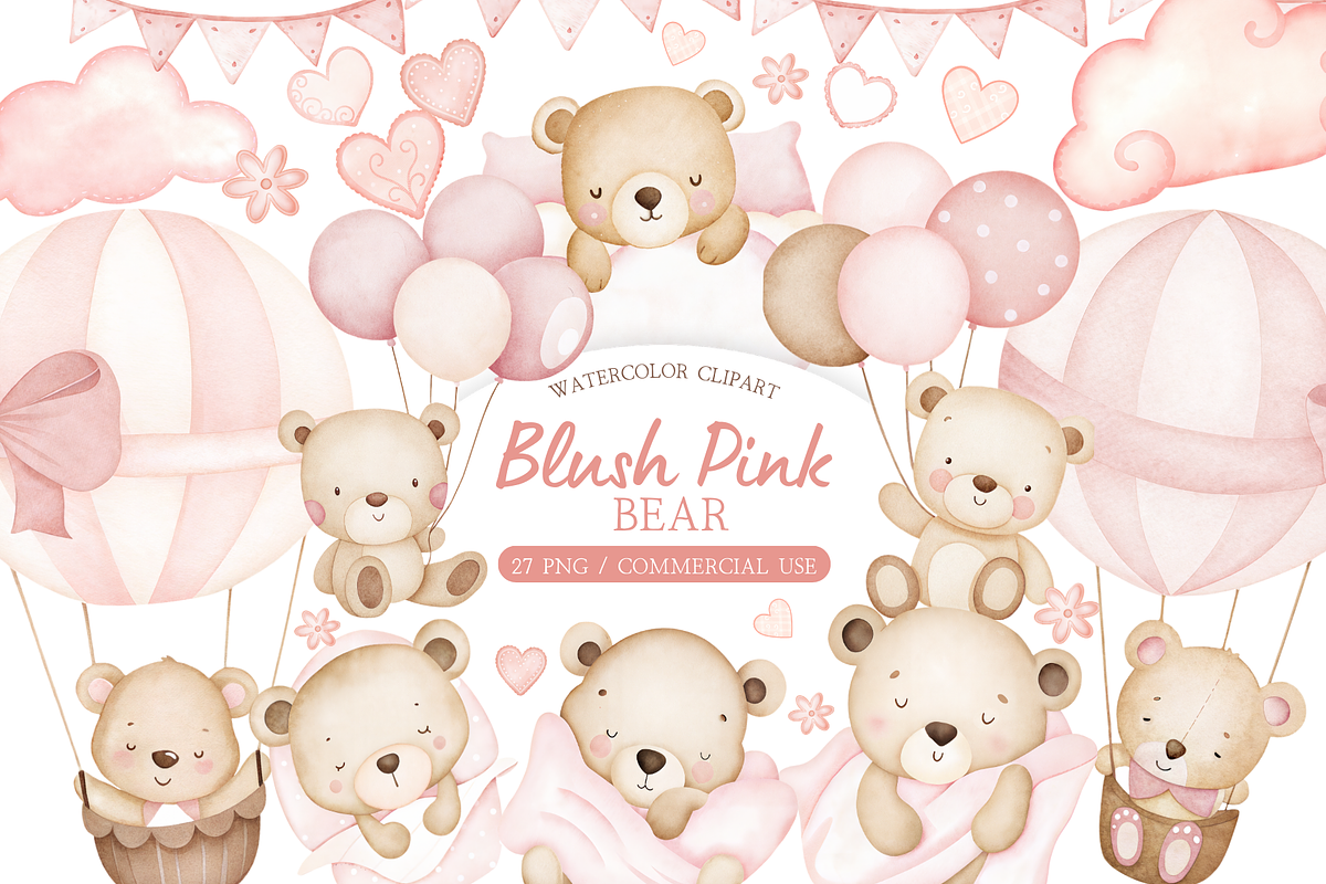 Pink Teddy Bear Clipart Bundle, an Illustration by MockupWizard (Photo 1 of 5)