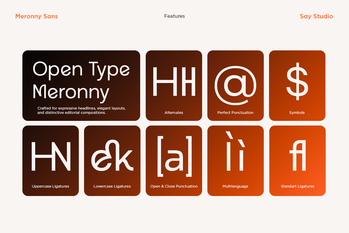 Meronny - Geometric Ligature Font, a Sans Serif Font by Say Studio (Photo 4 of 10)