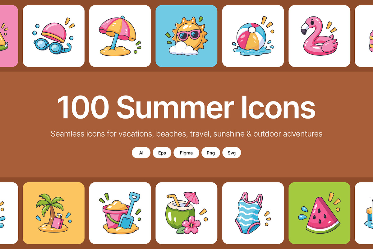 100 Summer Flat Icons, an Emoji Icon by Vectors Market (Photo 1 of 11)