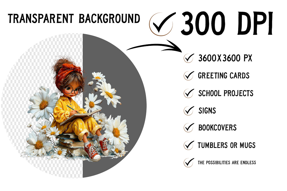 Whimsical Daisy Girl Clipart, a Seasonal Illustration by Craft Nest (Photo 2 of 6)