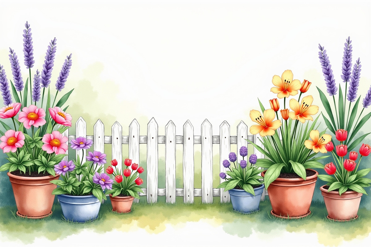 Spring Potted Flowers Fence Clipart, an Illustration by hafijul (Photo 7 of 13)