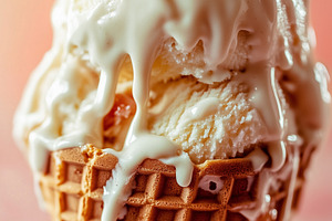 Melting ice cream on waffle cone on, a Food & Drink Photo by MistyDay