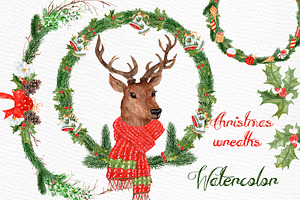 Watercolor Christmas Deer Clipart