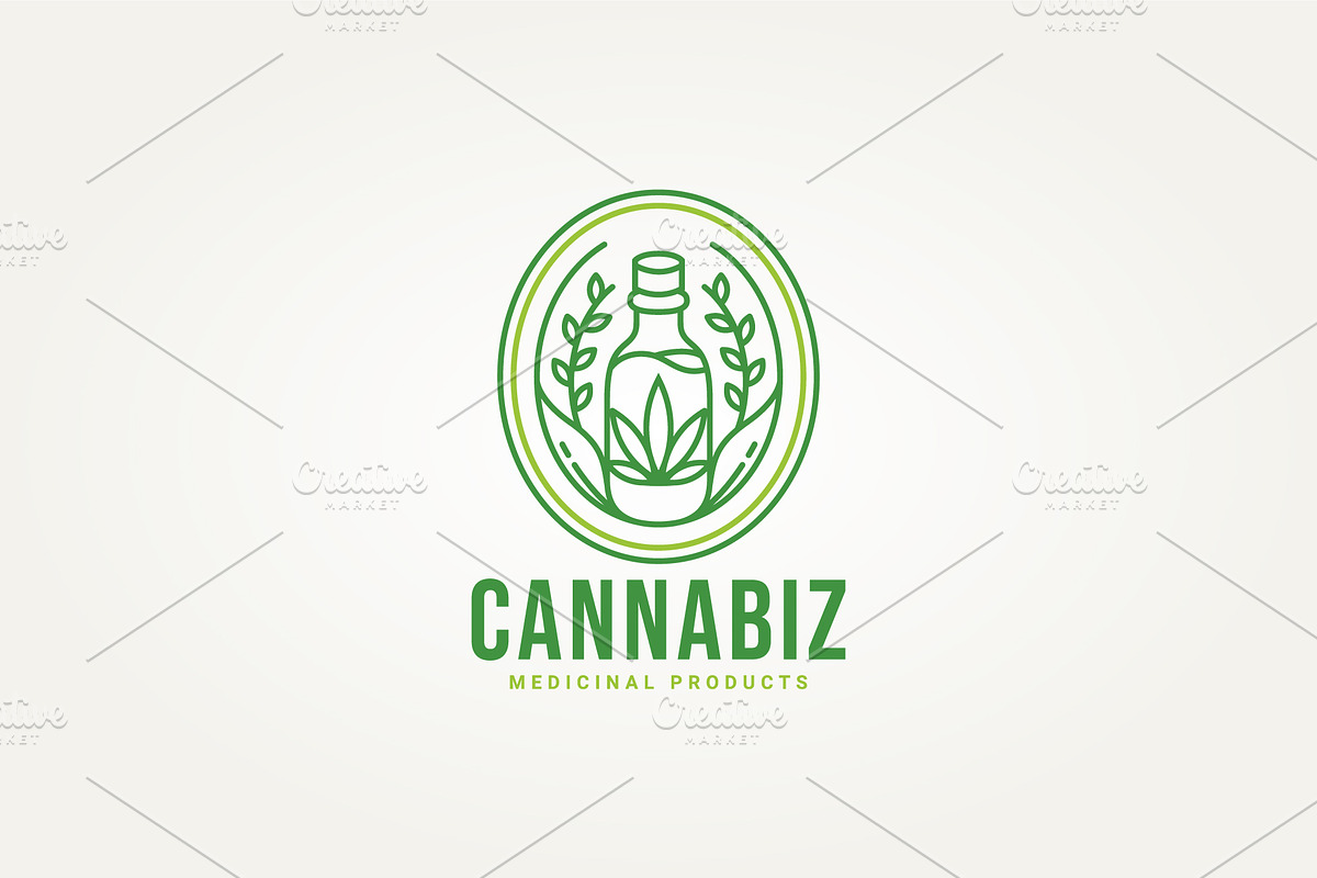 medical cannabis line art badge logo, a Branding & Logo Template by Blazybone