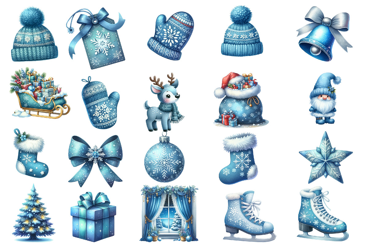 Blue Christmas Clipart Sublimation, an Illustration by Designworld (Photo 3 of 6)
