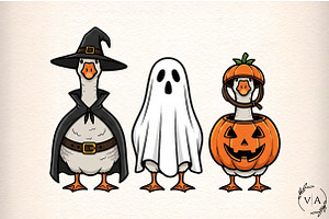 Ghost Goose Halloween Pumpkin Witch, an Illustration by Craft Nest