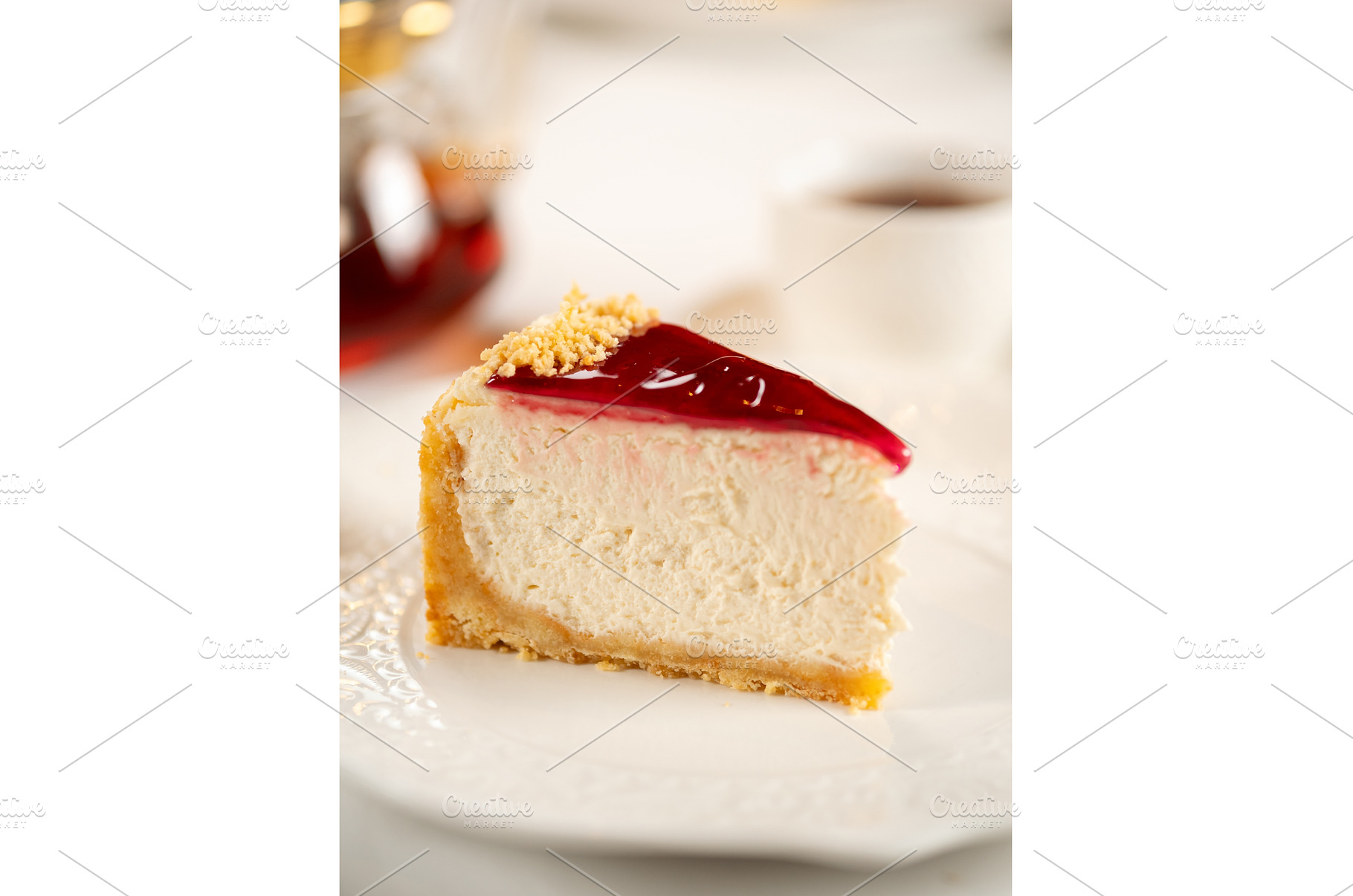 Perfect cheesecake piece on plate, a Food & Drink Photo by Fascinadora