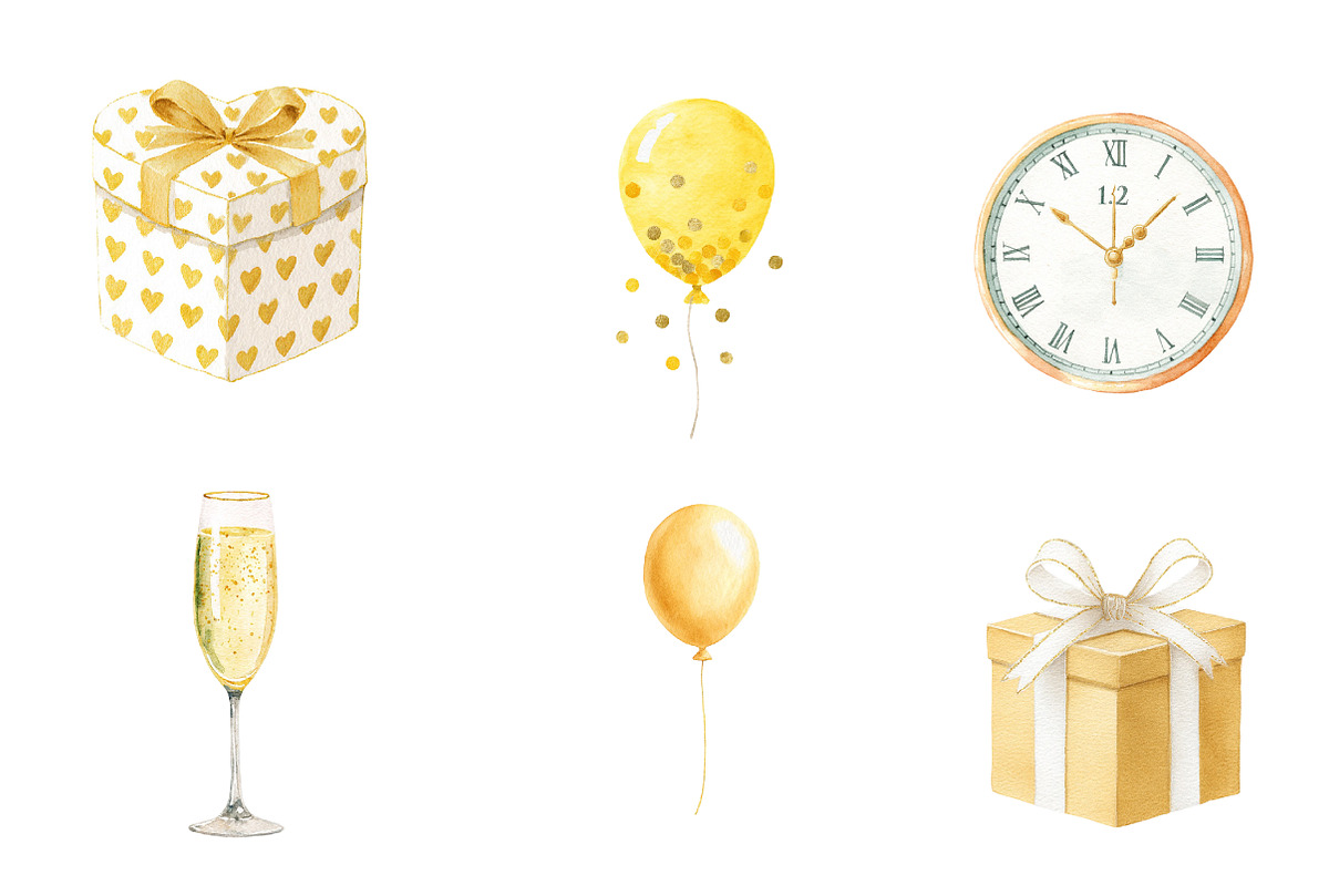 Watercolor New Year Clipart, an Illustration by CreationArt (Photo 7 of 7)