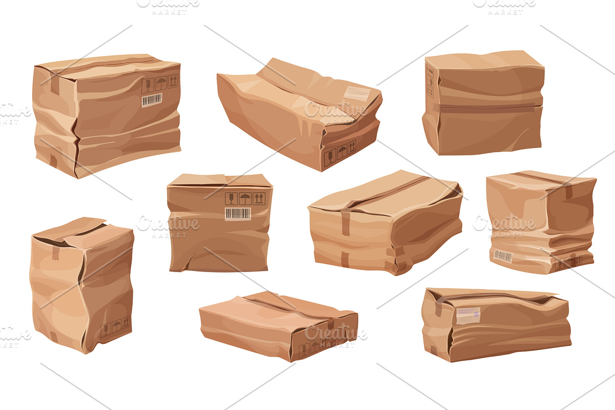 Deformed broken cardboard boxes, a Transportation Illustration by Vector Tradition