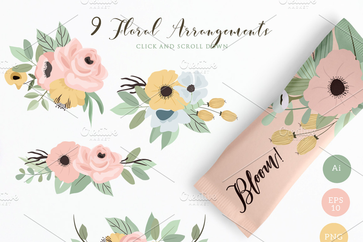 Little Garden - Floral Vector Set, a Background Graphic by wulano (Photo 3 of 9)
