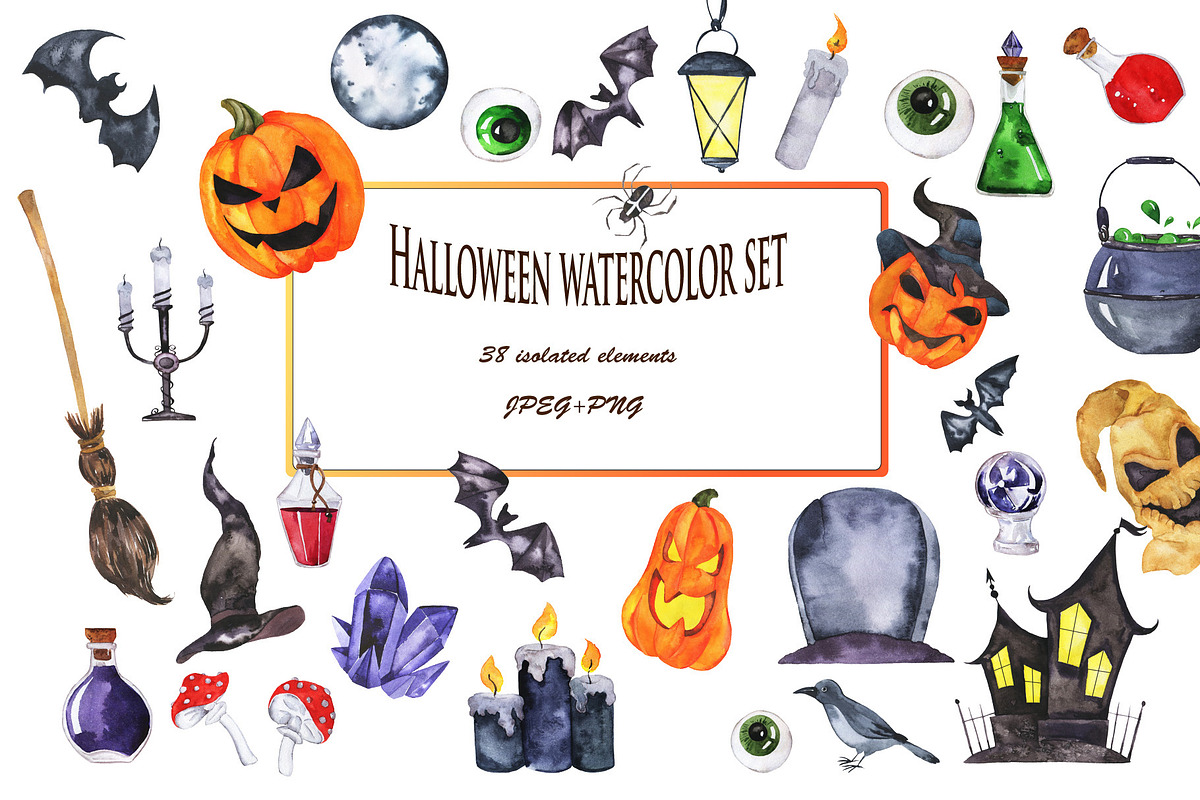 Halloween watercolor set, an Animal Illustration by Watercolor & sketches (Photo 1 of 4)