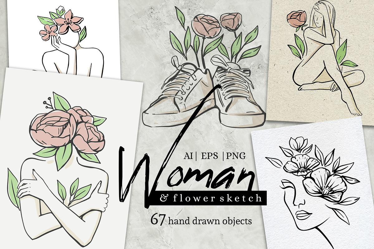 Woman & flower sketch. Female art., a Healthcare Illustration by bioraven (Photo 1 of 13)