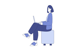Smiling Woman Sitting with Laptop, a Person Illustration by TopVectors