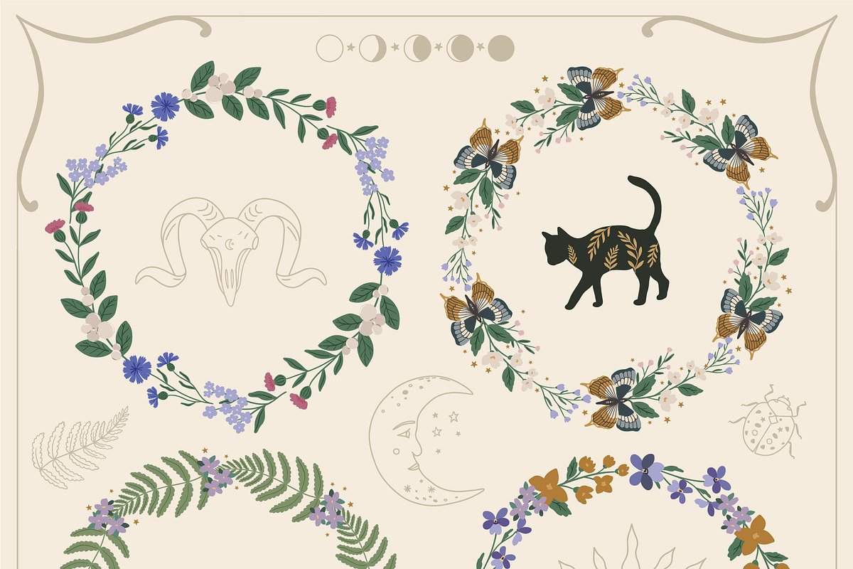 Wild Grass Mystic pattern&clipart, a Background Graphic by Cozy pattern shop (Photo 8 of 12)