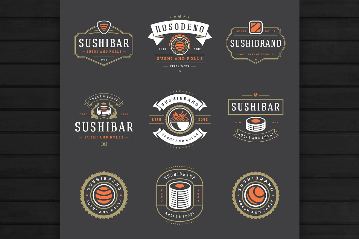 18 Sushi Bar Logos and Badges, a Branding & Logo Template by Vasya Kobelev (Photo 6 of 13)