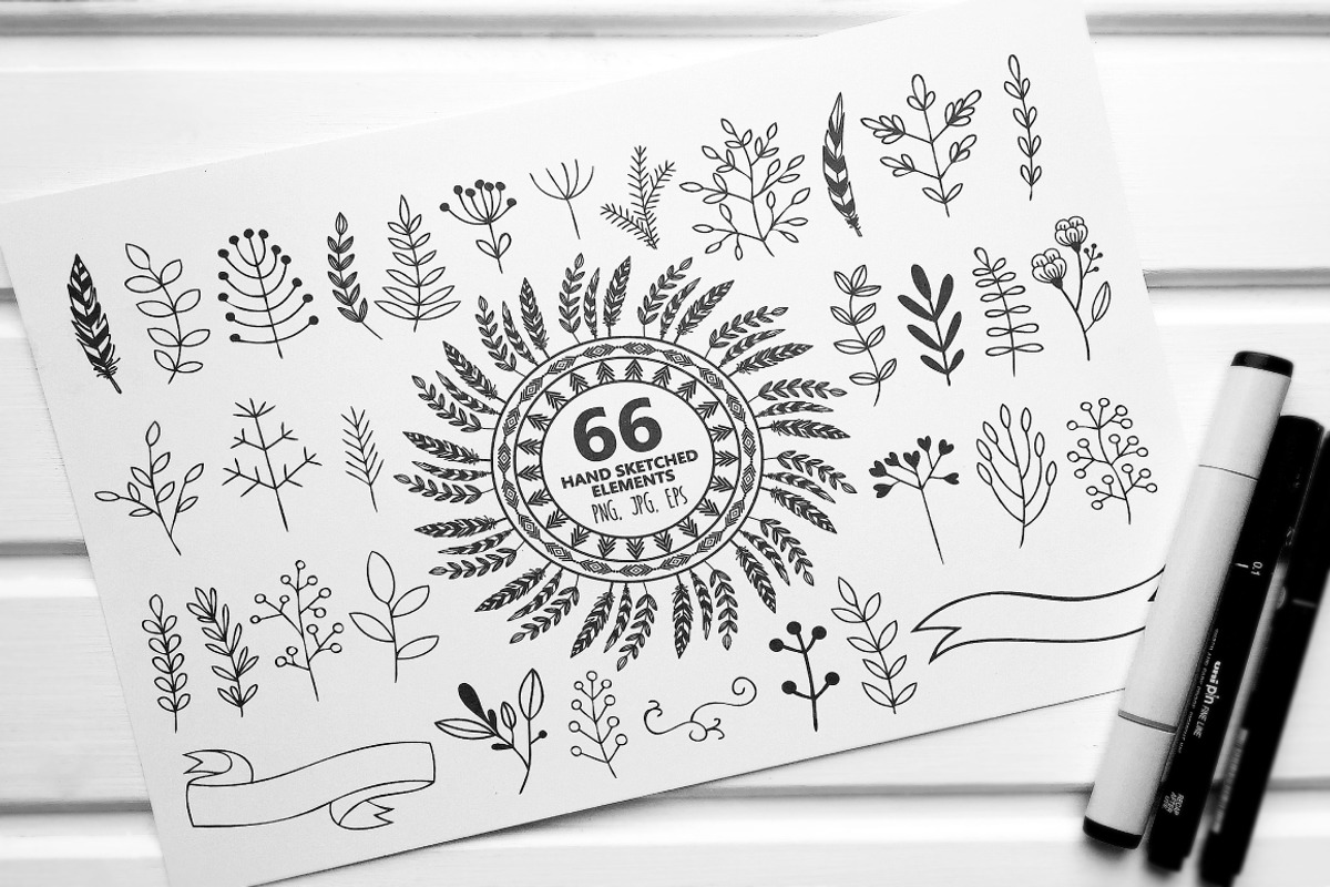 66 Hand sketched elements for design, an Illustration by lokko studio (Photo 1 of 4)