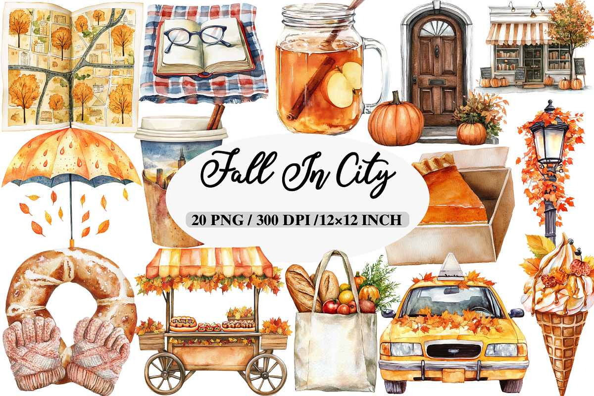 Watercolor Fall in City Clipart Bund, an Illustration by Daily.Designs (Photo 1 of 5)