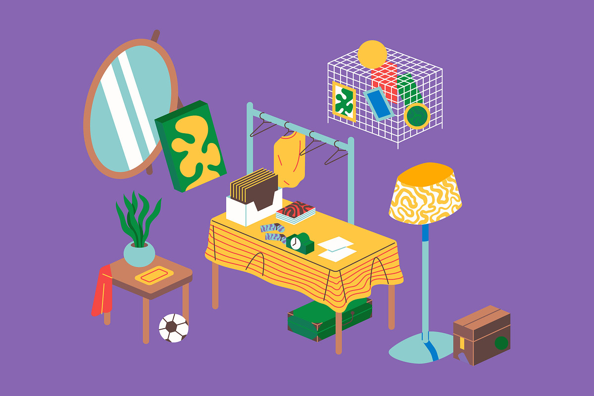 Purple Market Yard Sale Illustration, an Object Illustration by graphicook