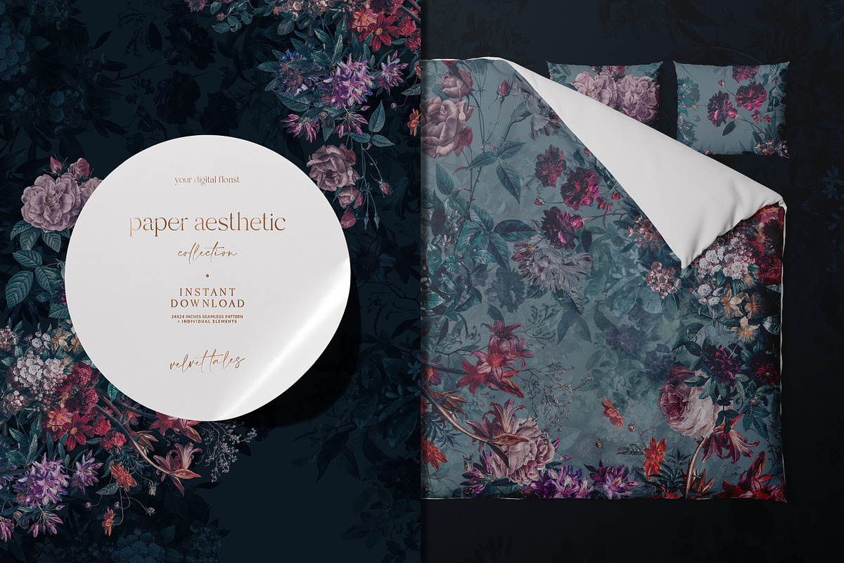 Dark Green Roses Floral Pattern, a Pattern Graphic by paper aesthetic (Photo 4 of 10)