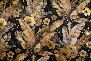 Opulent Golden Botanical Wallpaper, a Decorative Illustration by Virgo Studio