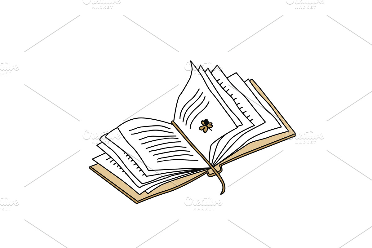 Hand drawn open book with a bookmark, an Education Illustration by Toltemara