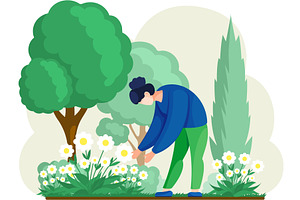 Girl gardening plants on backyard, an Object Illustration by TopVector