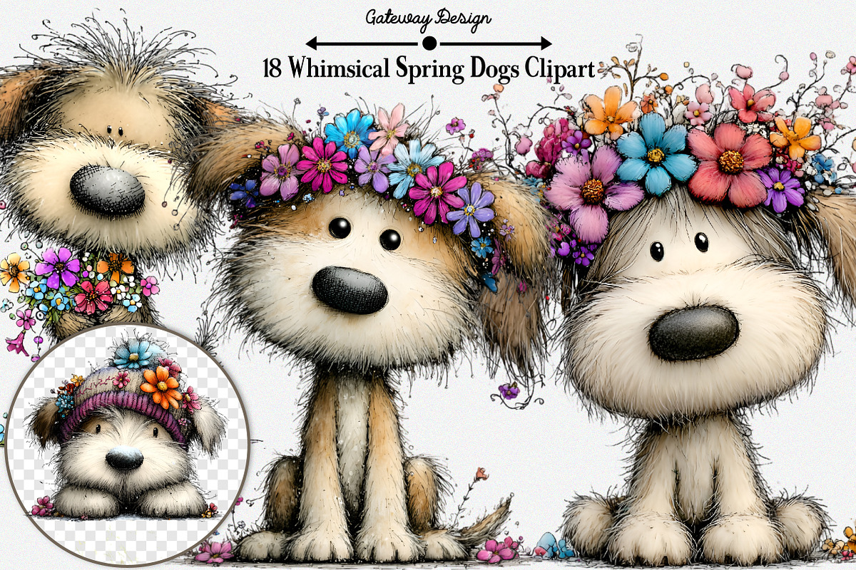 Whimsical Spring Dogs Clipart Bundle, an Illustration by GatewayDesign (Photo 1 of 5)